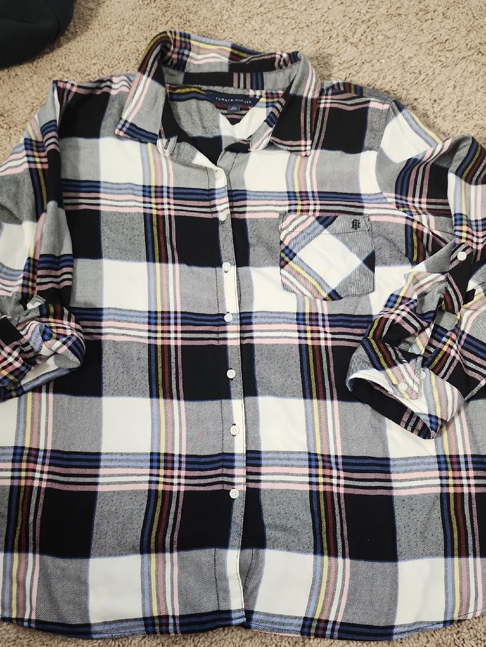 Tommy Hilfiger Black, White & Pink Plaid Button-Up Shirt